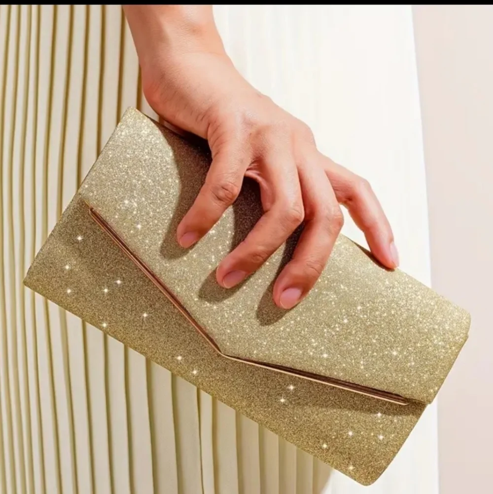 CLEARANCE! Women's Gold Glittery Evening Bag/Clutch w/Detachable Strap, NW…
